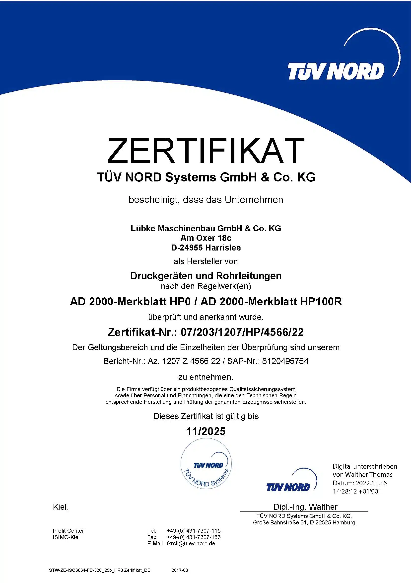 KO-MET Metalltechnik - Zertifizierungen & Qualitätsnachweise 7 KO-MET Metalltechnik ist nach AD 2000 HP0 / HP100R zertifiziert.