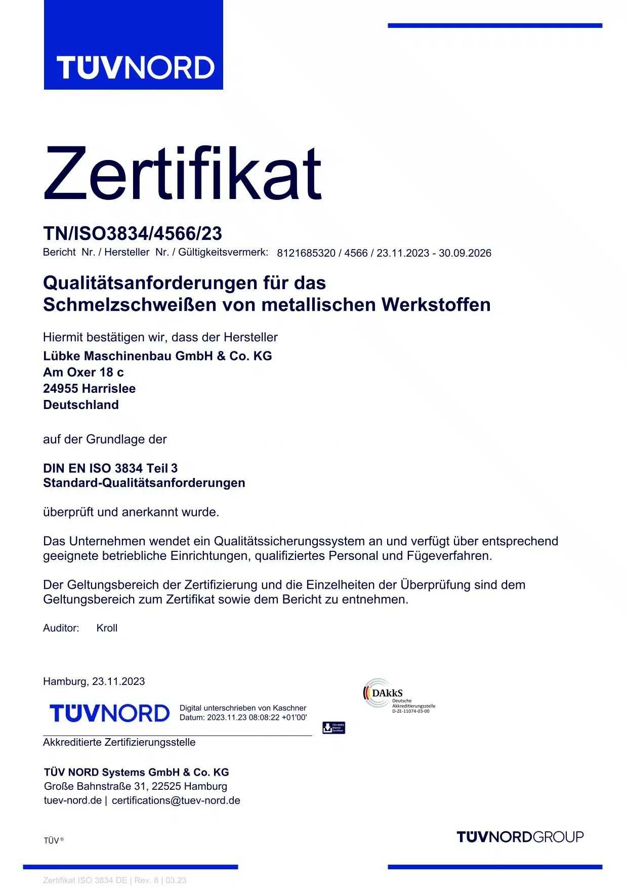 Zertifiziert nach DIN EN ISO 3834-3